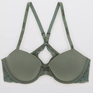 Aerie Black Real Happy Demi Lightly Lined Racerback Lace Bra Size 36D